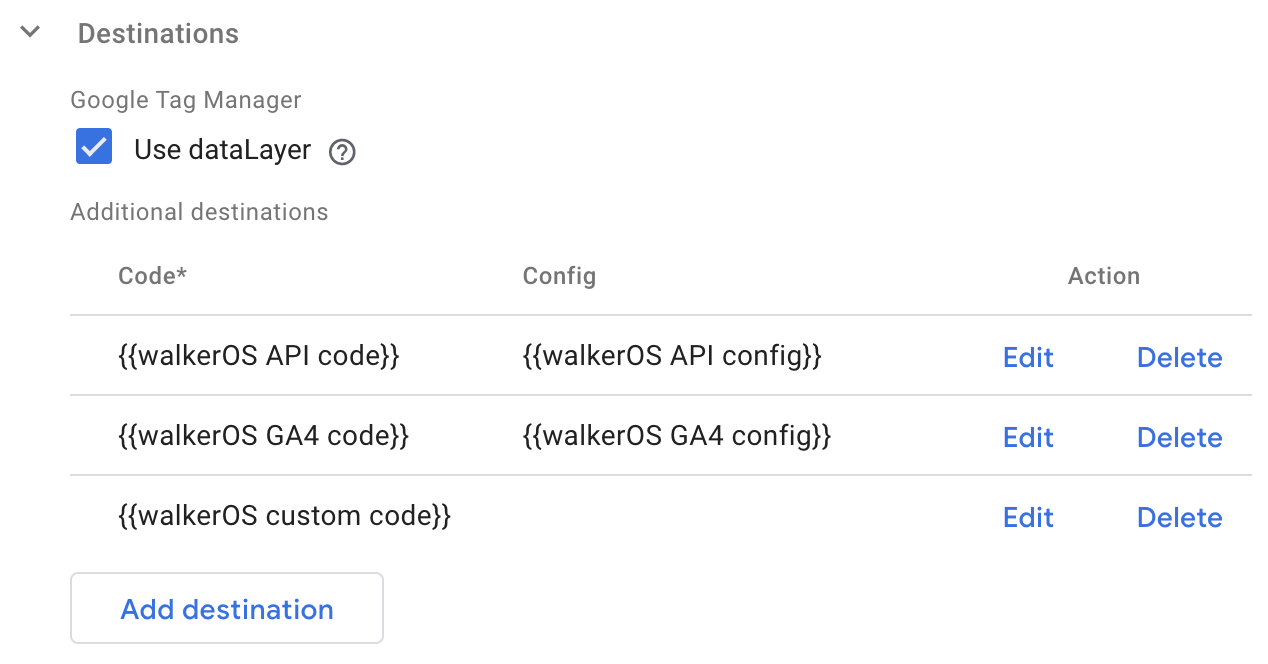 walkerOS GTM Tag Template destinations